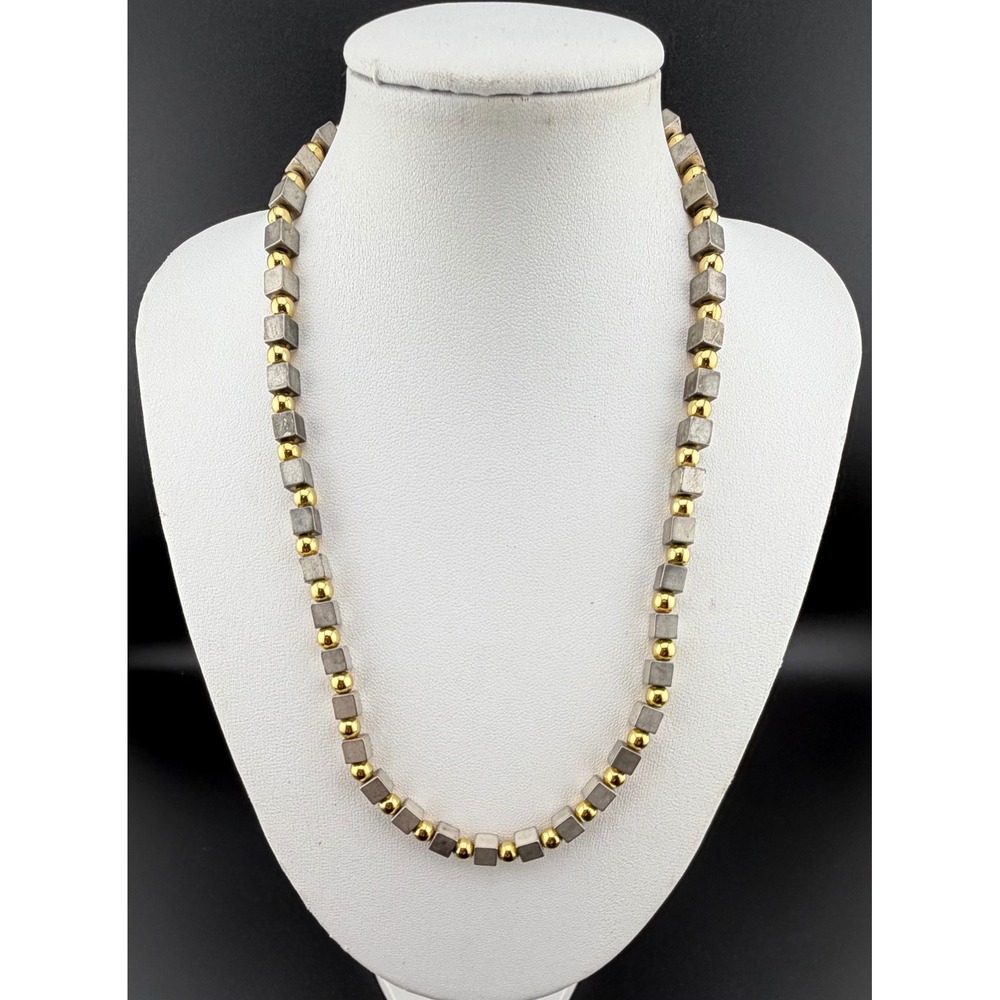 Napier Necklace Silver Gold Tone Cube Bead Modernist Industrial Brutalist READ